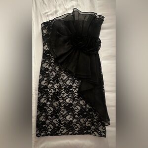 Betsy & Adam Black Lace Strapless Dress